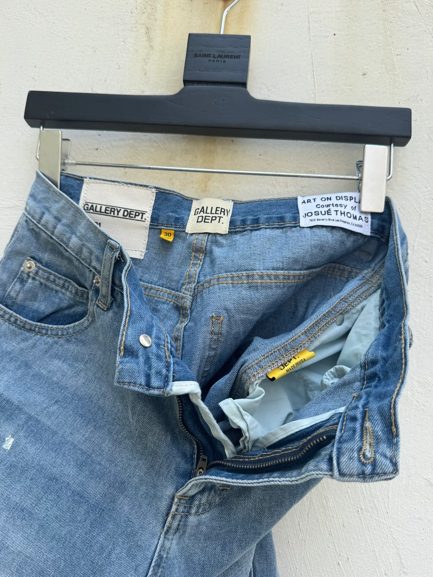 P200💰GD098 GALLERY DEPT splashing ink and paint destroying the edges, retro washed and distressed high street logging workwear denim shorts Workmanship: original accessories Customized original Logo buttons YKK zippers 6 complete labels Original hang tag Color: blue Size: S-XXL (28 30 32 34 36)